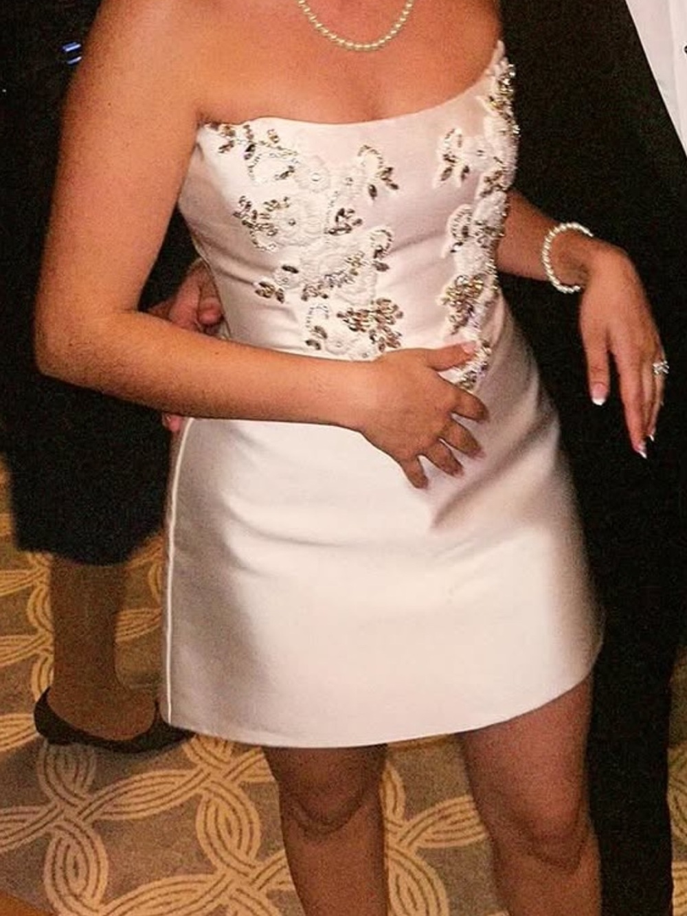 Strapless White Beaded Cocktail Dress